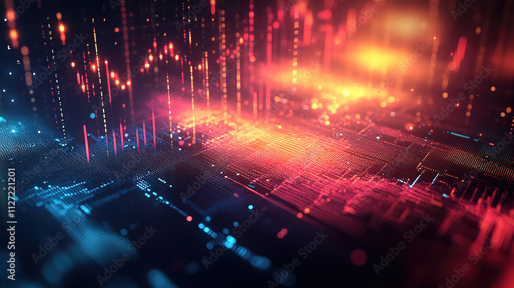 Obraz premium Cutting-Edge Financial Graphs Integrated with Abstract Technology and Digital Backgrounds