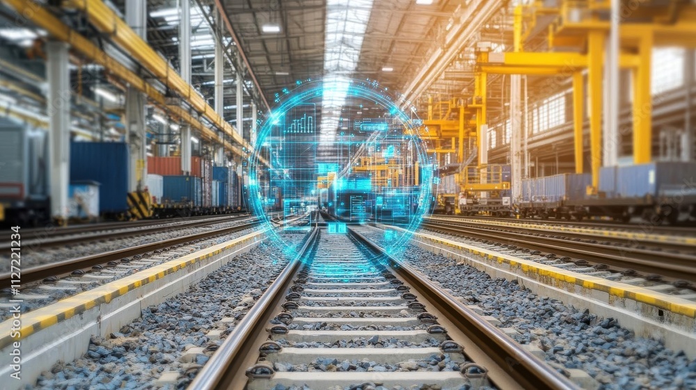 Supply Chain Digital Transformation. A digital twin of a supply chain process, with virtual reality overlays and analytics for efficiency improvements Supply Chain Digital Transformation. A digital twin of a supply chain process, with virtual reality overlays and analytics for efficiency improvements