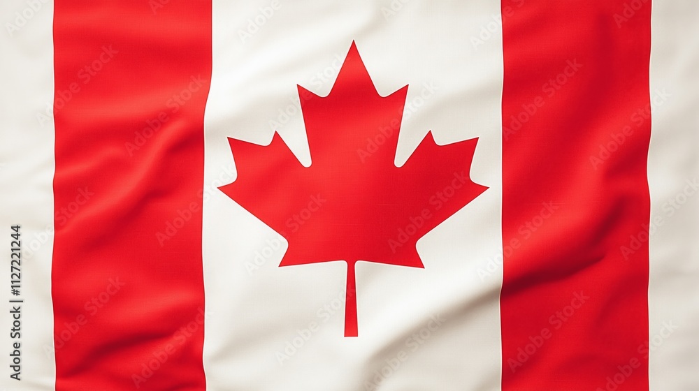 A vibrant Canadian flag flutters in the wind, displaying national pride against the sky A vibrant Canadian flag flutters in the wind, displaying national pride against the sky