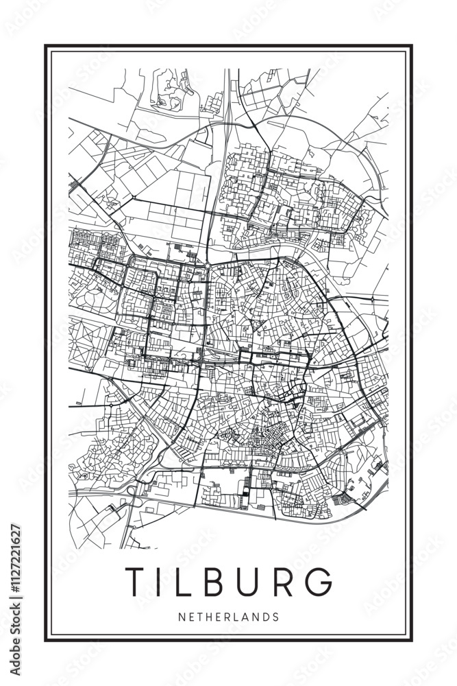 Obraz premium Poster print road map of the Dutch town of TILBURG