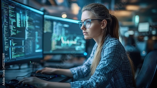 Female IT technology professional Cyber threat aspect 