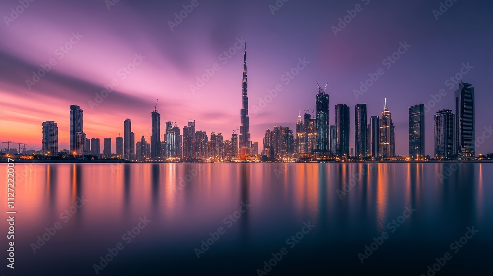 A stunning skyline view of a city at dusk, featuring tall buildings and reflective water. A stunning skyline view of a city at dusk, featuring tall buildings and reflective water.