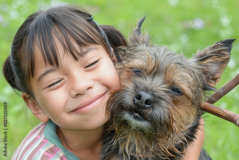 A heartwarming summer day a young boy and his dog share a sweet moment in nature s embrace A heartwarming summer day a young boy and his dog share a sweet moment in nature s embrace