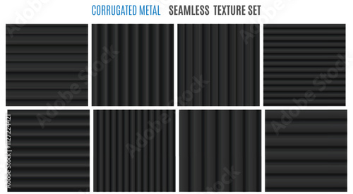 Corrugated black metal texture set.