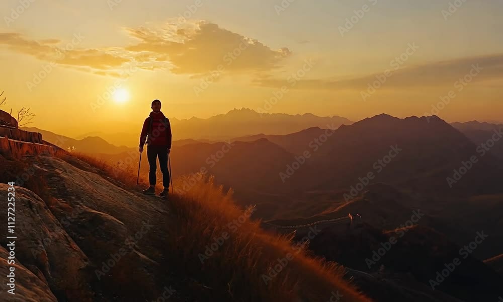 Solitary Figure Walking the Great Wall at Sunset Solitary Figure Walking the Great Wall at Sunset
