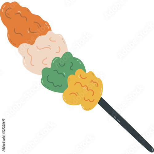 Cute cartoon feather duster to wipe dust from furniture. Hand drawn pipidaster for dry cleansing apartment. Funny clipart of dust cleaner brush isolated on background. Sweeping tool for household.