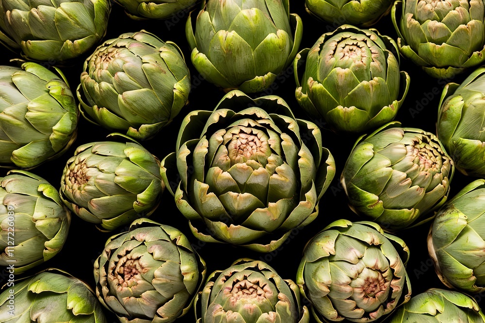 A photo of a vibrant setting with fresh artichokes A photo of a vibrant setting with fresh artichokes