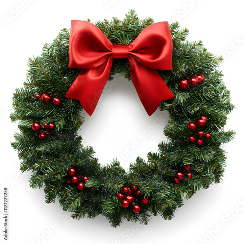 Vibrant Christmas Wreath with Red Bow and Baubles photo