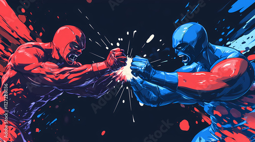 The big fight red vs blue. Oblique. Illustration photo