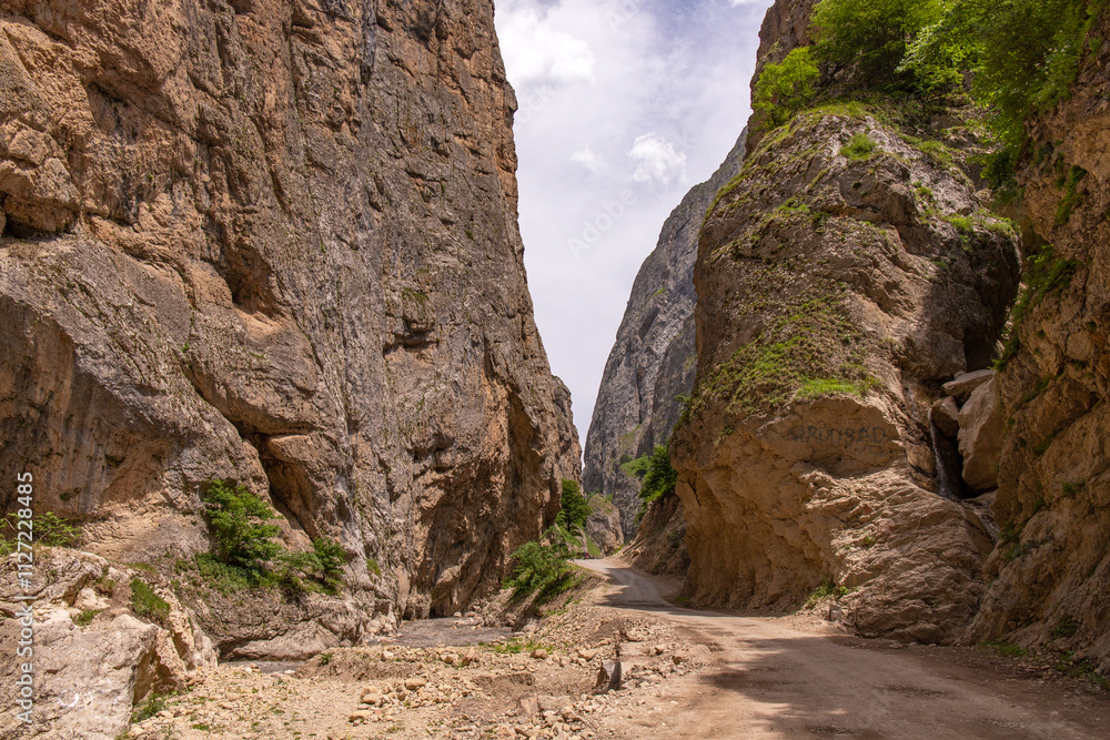 Mountain river in a beautiful gorge. Gubinsky district. Azerbaijan. Mountain river in a beautiful gorge. Gubinsky district. Azerbaijan.
