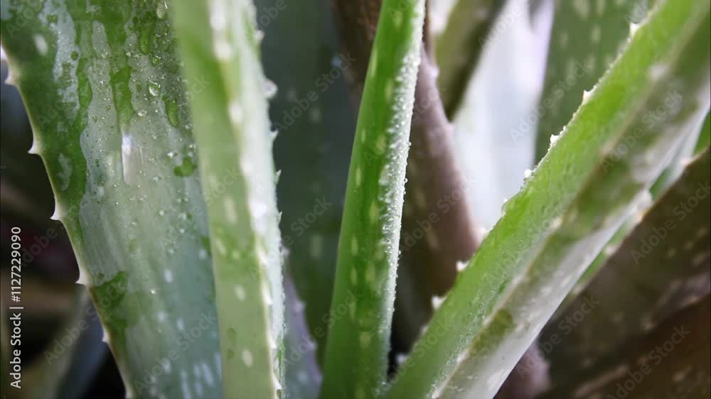 Spraying aloe vera plants with water Spraying aloe vera plants with water