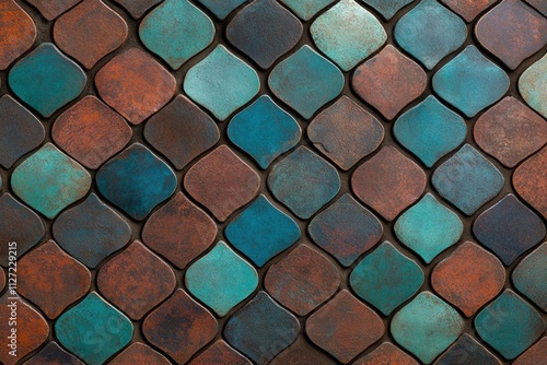 Colorful geometric tiles create a striking wall pattern