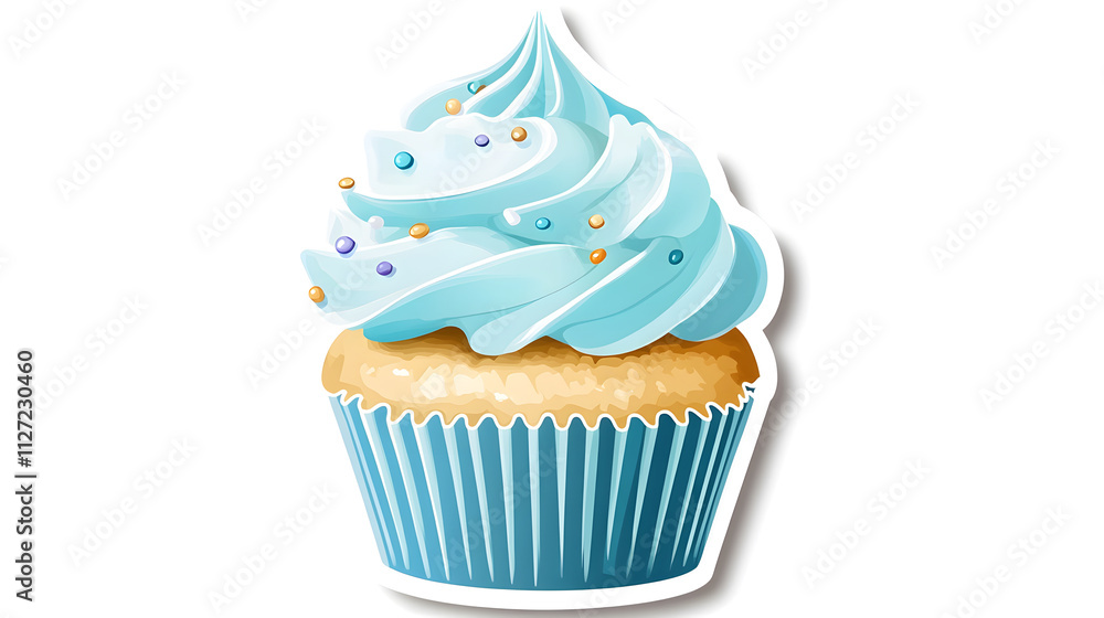 Delicious cupcake with blue frosting and colorful sprinkles, delightful treat Delicious cupcake with blue frosting and colorful sprinkles, delightful treat