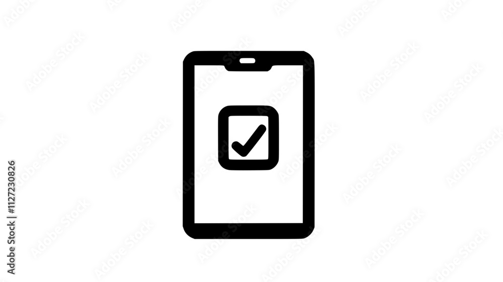Smartphone illustration with checkmark icon on the screen and copy space Smartphone illustration with checkmark icon on the screen and copy space