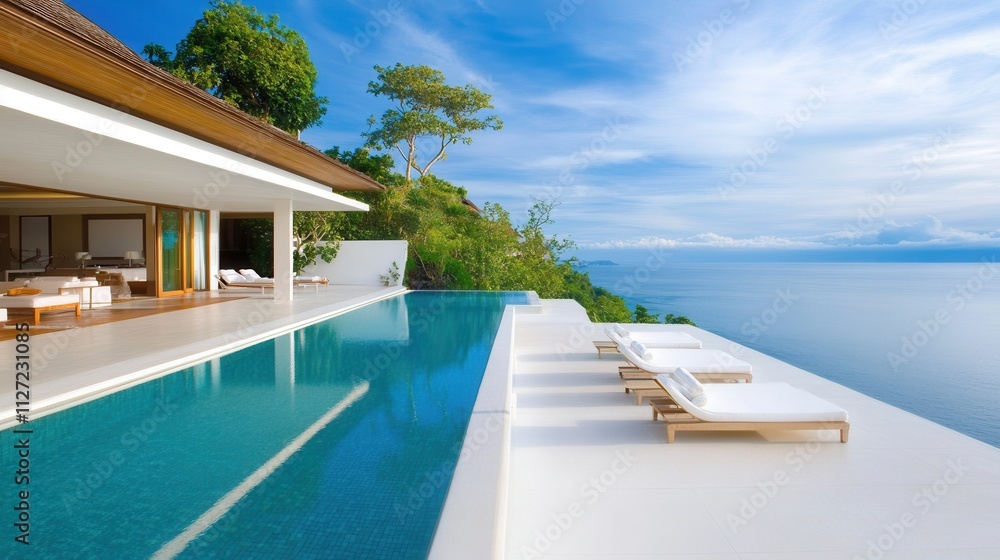 Fototapeta premium Clifftop Villa with Infinity Pool and Minimalist Design