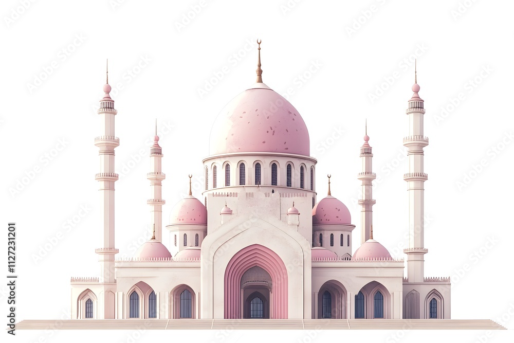 Fototapeta premium mosque, illustration, architecture, religion, design, minaret, landmark, building, travel, heritage, india, spirituality, dome, sky, vector, asia, culture, historical building, crescent moon, artwork,
