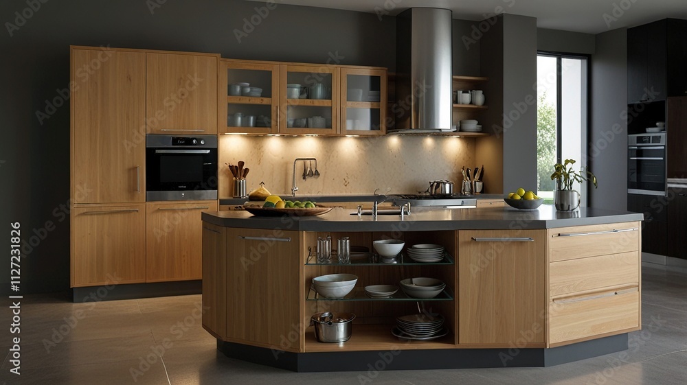 Fototapeta premium Modern Corner Kitchen Cabinet