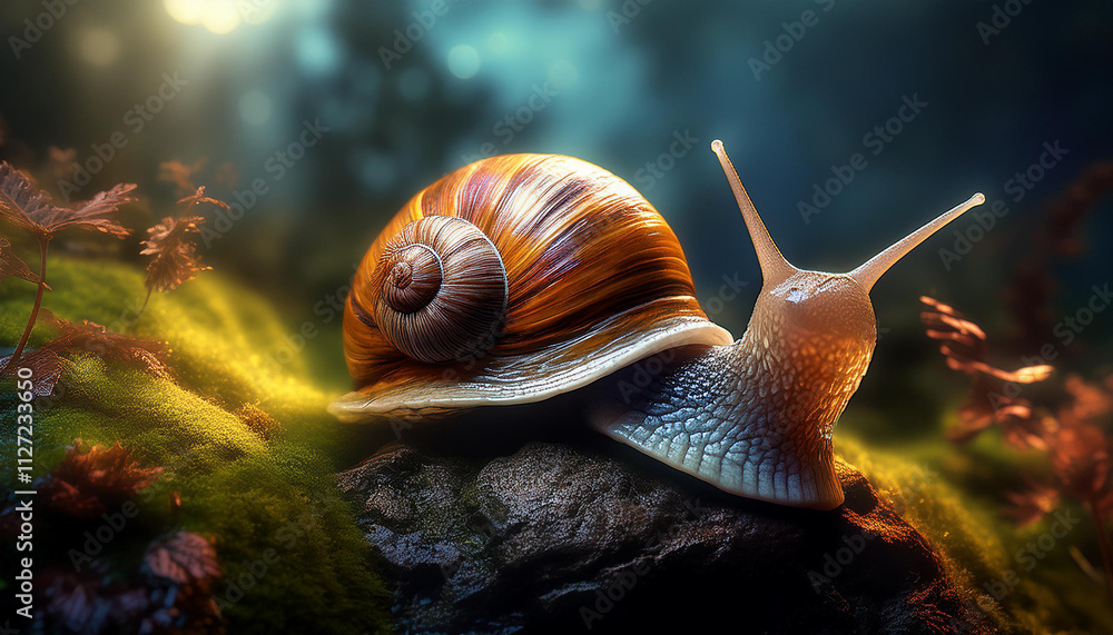 close up photo of snail on mossy rock close up photo of snail on mossy rock