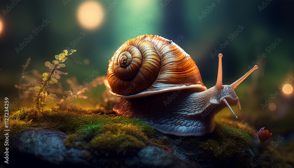 close up photo of snail on mossy rock close up photo of snail on mossy rock