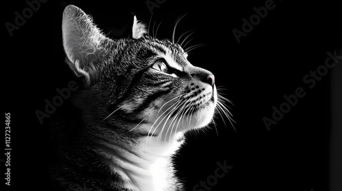 Katze sitzende attitude look tiger young big cat black white pet friendly sit gentle isolated interested watchful head curious sitting boy oblique. Oblique. Illustration