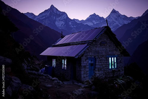 Breathtaking panoramic view of ama dablam summit and snow capped peaks after sunset in nepal