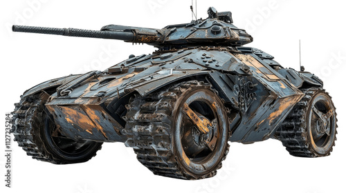 A heavily armored tank with advanced reactive armor and rugged design. Transparent Image ideal for showcasing modern combat vehicles, defense technology, and tactical applications. photo