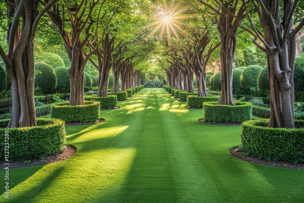 Vibrant spring landscape featuring lush green grass and flourishing trees in nature Vibrant spring landscape featuring lush green grass and flourishing trees in nature
