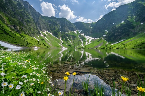 Fototapeta Naklejka Na Ścianę i Meble -  Serene dawn at tatra national park  majestic mountain lake in poland s natural beauty