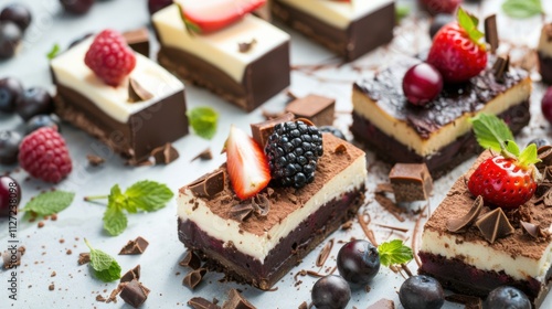 A selection of low-carb desserts. including keto brownies and sugar-free cheesecake. displayed with fresh fruits and natural sweeteners. highlighting healthier dessert options