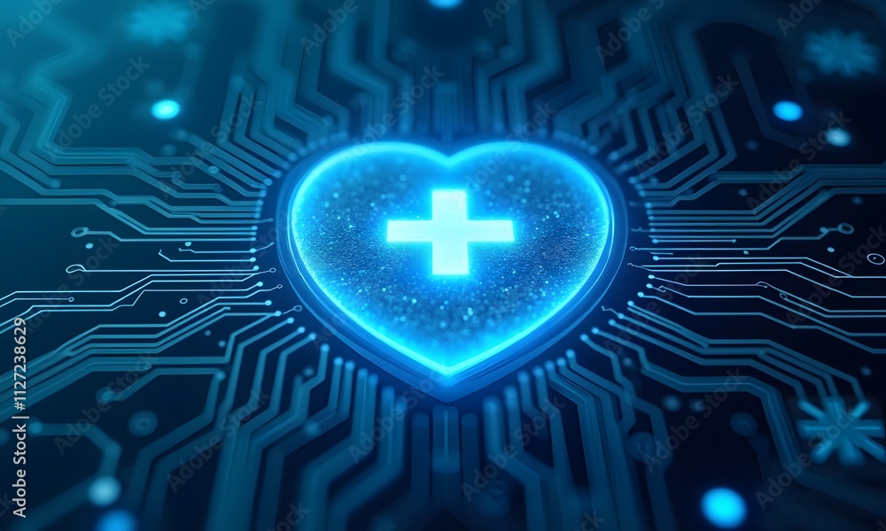 Blue Circuit Board with Electronics and Microchip Components representing advancements in health care, Generative AI Blue Circuit Board with Electronics and Microchip Components representing advancements in health care, Generative AI
