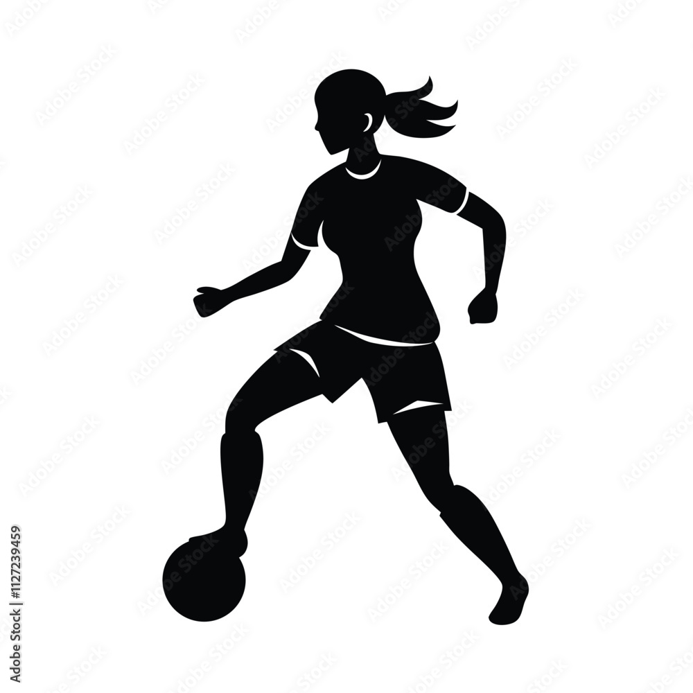 Obraz premium Female Football Player Silhouette Vector Art Illustration