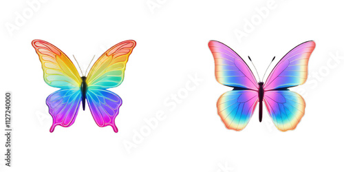 Set of Rainbow Butterfly Wings Isolated Transparent Background