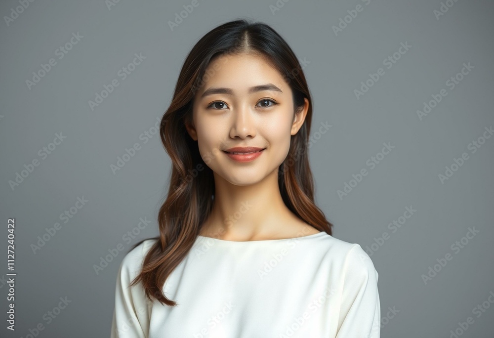 Half-length portrait of a 25-year-old female with a neutral expression Half-length portrait of a 25-year-old female with a neutral expression