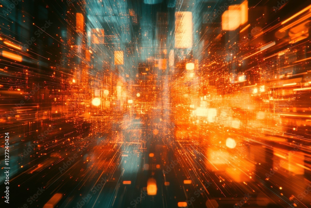 Fototapeta premium Abstract Data Flow in Warm Lighting with Motion Blur