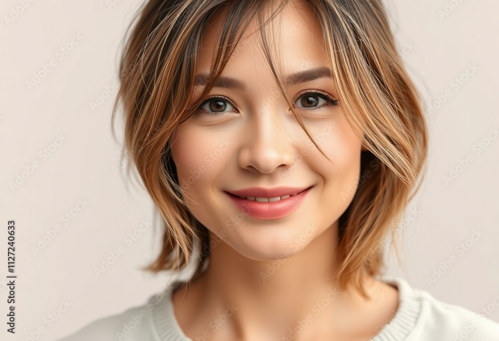 Half-length portrait of a 30-year-old female with a subtle smile Half-length portrait of a 30-year-old female with a subtle smile