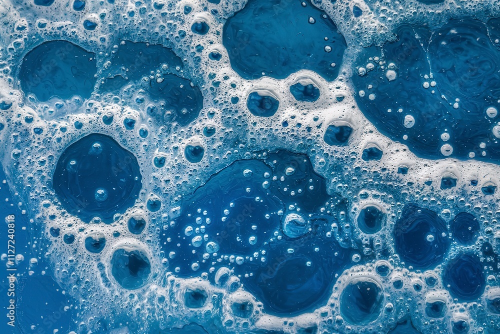 A vibrant blue background with numerous white bubbles A vibrant blue background with numerous white bubbles