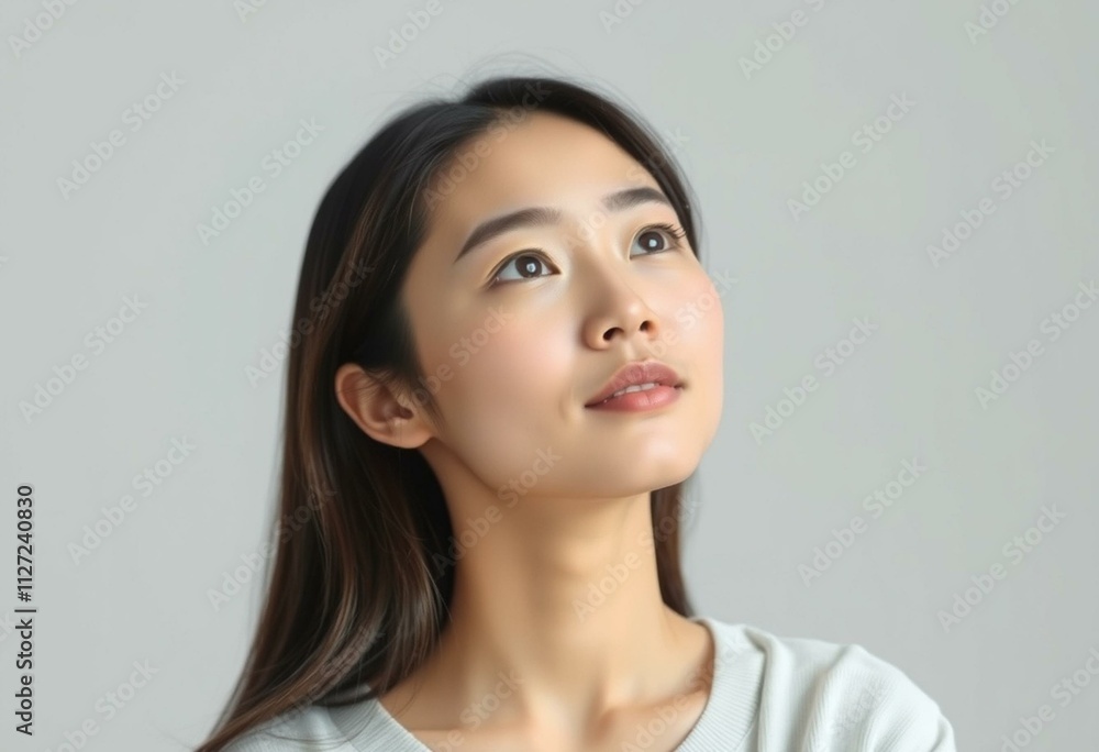 Half-length portrait of a 25-year-old Asian female with a gentle, calm expression Half-length portrait of a 25-year-old Asian female with a gentle, calm expression