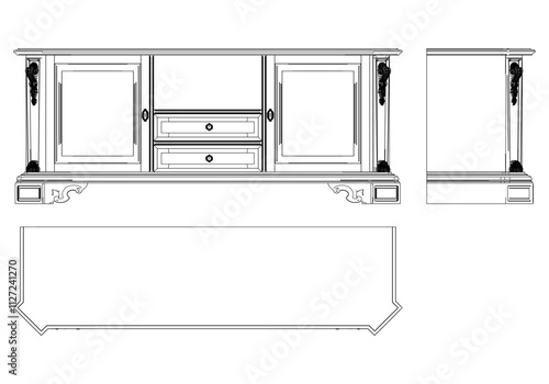 Sideboard outline vector collection. Elegant line art designs for contemporary living spaces. Ideal for interior design projects.
