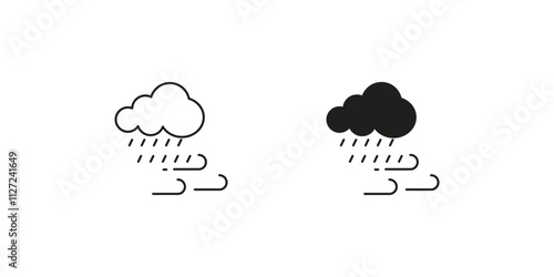 windy rain set icon with white background vector stock illustration