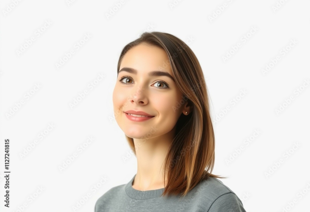 A calm and gentle half-length portrait of a 25-year-old female with a neutral expression A calm and gentle half-length portrait of a 25-year-old female with a neutral expression