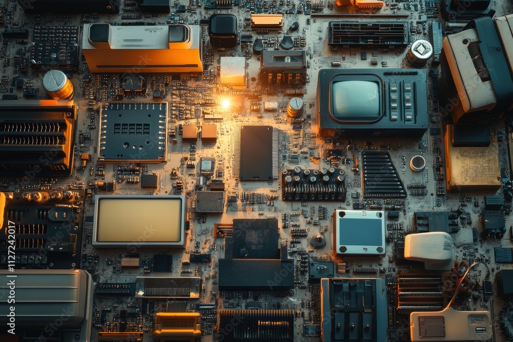 Glowing Circuit Board with Sharp Edges and Textured Background Glowing Circuit Board with Sharp Edges and Textured Background