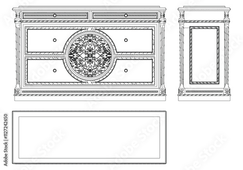 Sideboard outline vector collection. Elegant line art designs for contemporary living spaces. Ideal for interior design projects.