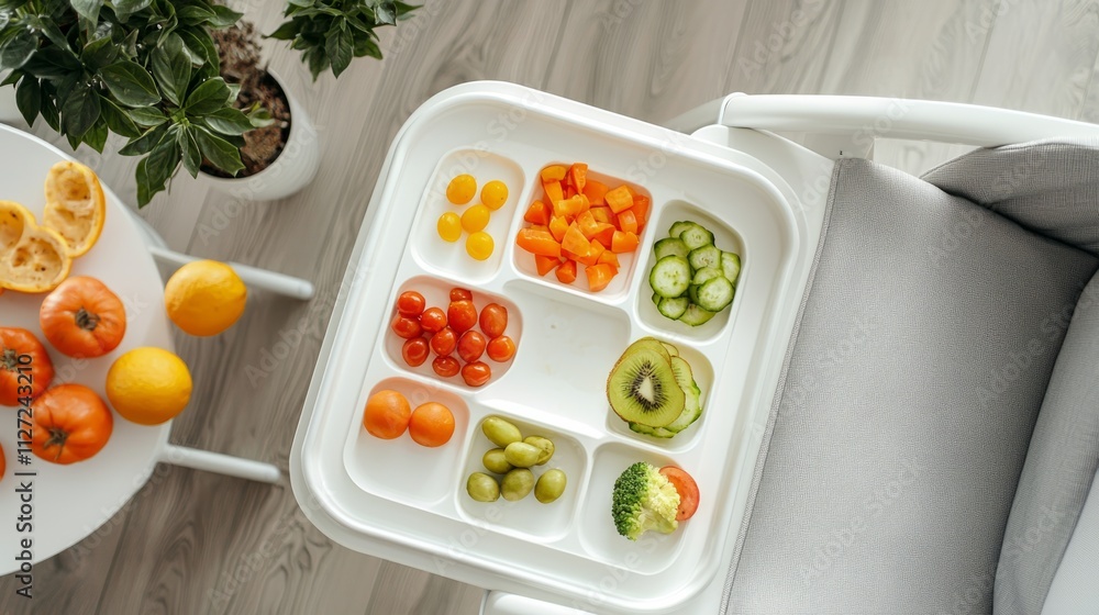 Fresh fruit and vegetable platter arranged on a tray in a bright indoor setting with a focus on healthy eating Fresh fruit and vegetable platter arranged on a tray in a bright indoor setting with a focus on healthy eating