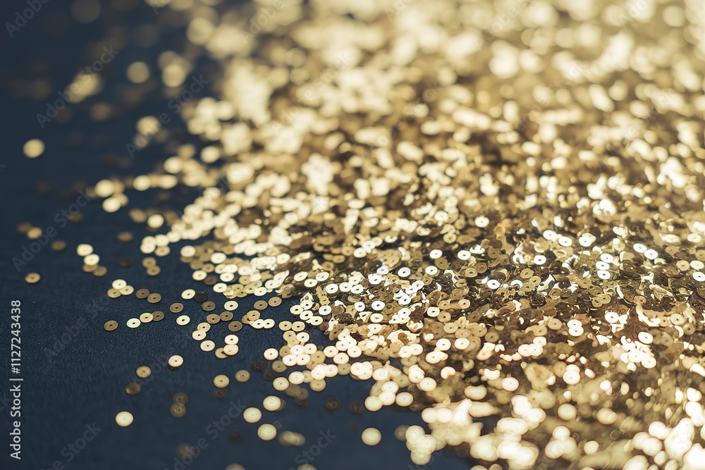 A photo of a close-up view of a sparkling golden glitter surface A photo of a close-up view of a sparkling golden glitter surface