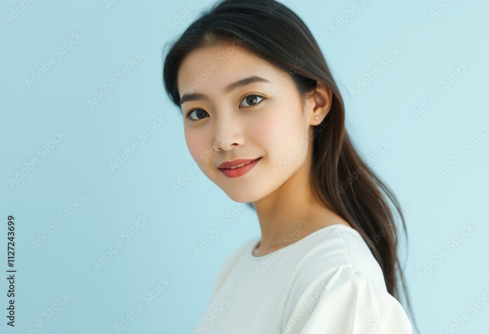 A half-length portrait of a 25-year-old female with a neutral expression A half-length portrait of a 25-year-old female with a neutral expression