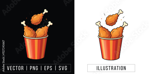 Fried Chicken Bucket Illustration - Delicious Fast Food Vector Design