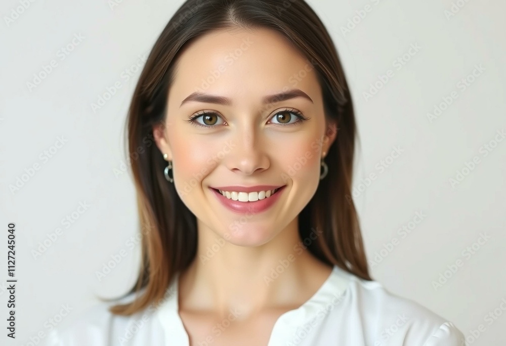 Half-length portrait of a 30-year-old female with a gentle smile Half-length portrait of a 30-year-old female with a gentle smile