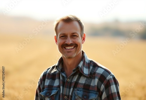 Portrait of a male farmer in a sunny field