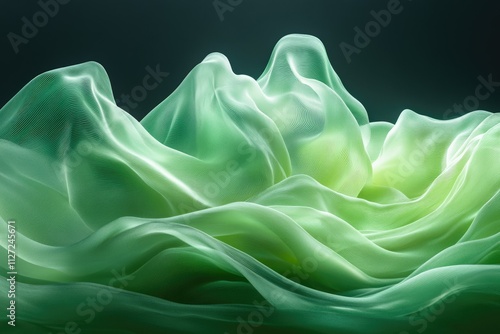 Draped green fabric forming abstract, flowing hills and valleys. photo