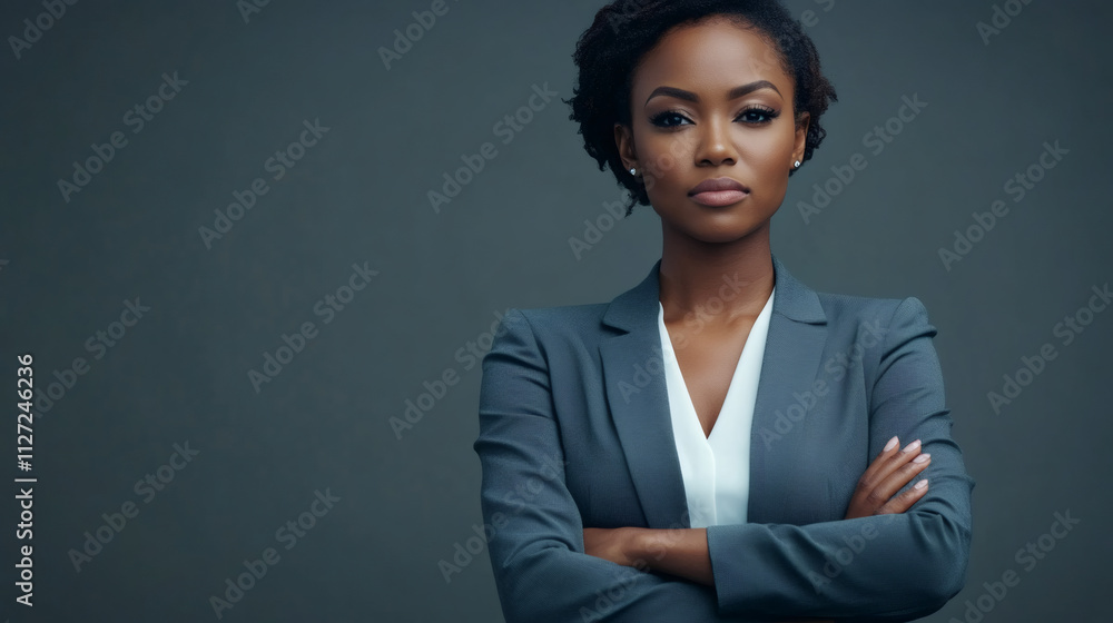 Confident and professional young businesswoman in a studio portrait, crossing her arms Confident and professional young businesswoman in a studio portrait, crossing her arms